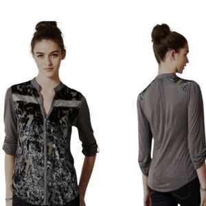 NEW* Anthropologie Burnout Top - Velvet Silk Cotton Gray Black Silver - Bohemian
